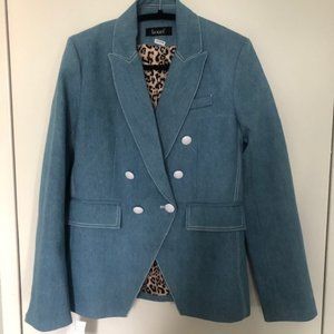 Light blue denim double-breasted blazer